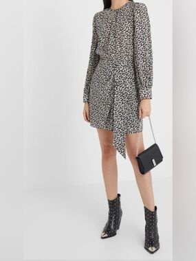 The Kooples Silk Baroque Print Mini Dress Draped Waist Long Sleeve Size 1 (S)